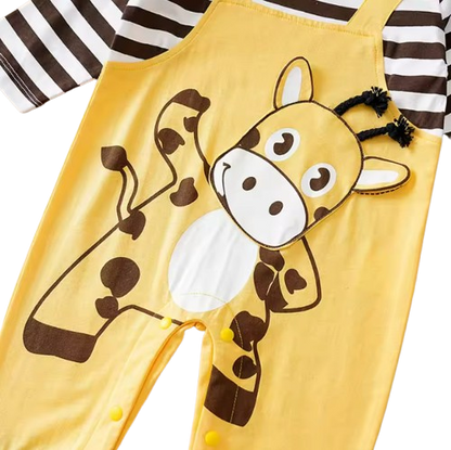 The Bridger - Unisex Baby Giraffe Print Striped Cotton Long Sleeve Romper Fall Winter Outfit