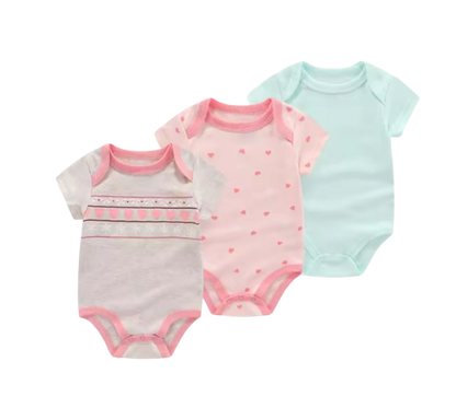The Amani - Unisex Baby 3PCS Cartoon Cotton Short Sleeve Bodysuit Set Summer Outfit for Newborns