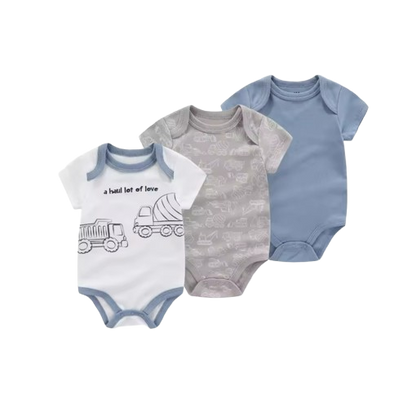 The Amani - Unisex Baby 3PCS Cartoon Cotton Short Sleeve Bodysuit Set Summer Outfit for Newborns