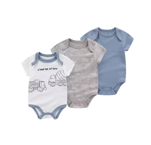 The Amani - Unisex Baby 3PCS Cartoon Cotton Short Sleeve Bodysuit Set Summer Outfit for Newborns
