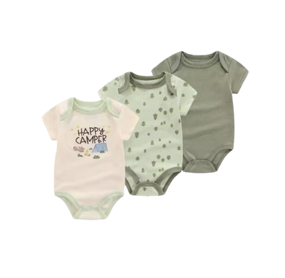 The Amani - Unisex Baby 3PCS Cartoon Cotton Short Sleeve Bodysuit Set Summer Outfit for Newborns