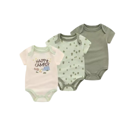 The Amani - Unisex Baby 3PCS Cartoon Cotton Short Sleeve Bodysuit Set Summer Outfit for Newborns