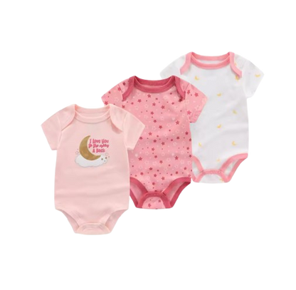 The Amani - Unisex Baby 3PCS Cartoon Cotton Short Sleeve Bodysuit Set Summer Outfit for Newborns