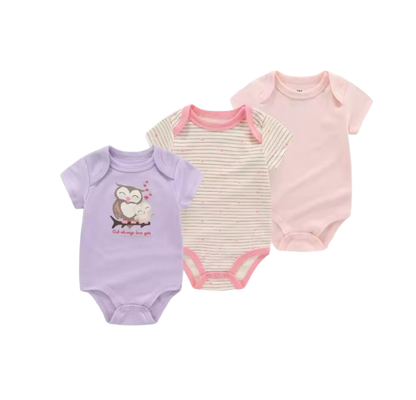 The Amani - Unisex Baby 3PCS Cartoon Cotton Short Sleeve Bodysuit Set Summer Outfit for Newborns