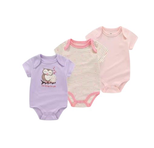 The Amani - Unisex Baby 3PCS Cartoon Cotton Short Sleeve Bodysuit Set Summer Outfit for Newborns