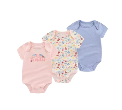The Amani - Unisex Baby 3PCS Cartoon Cotton Short Sleeve Bodysuit Set Summer Outfit for Newborns