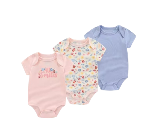 The Amani - Unisex Baby 3PCS Cartoon Cotton Short Sleeve Bodysuit Set Summer Outfit for Newborns