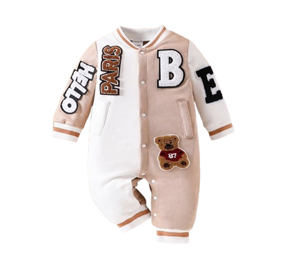 The Bryer - Baby Boy Suede Long Sleeve Romper 3D Letter Embroidered Autumn Winter One Piece Outfit