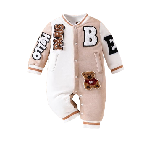The Bryer - Baby Boy Suede Long Sleeve Romper 3D Letter Embroidered Autumn Winter One Piece Outfit