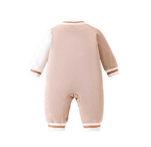 The Bryer - Baby Boy Suede Long Sleeve Romper 3D Letter Embroidered Autumn Winter One Piece Outfit