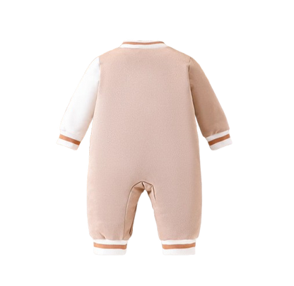 The Bryer - Baby Boy Suede Long Sleeve Romper 3D Letter Embroidered Autumn Winter One Piece Outfit