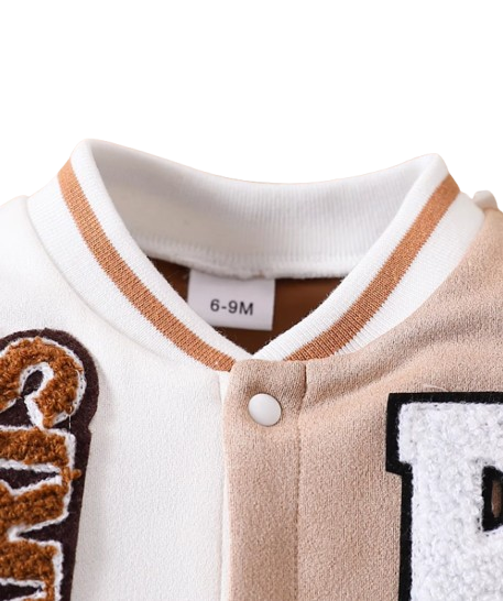 The Bryer - Baby Boy Suede Long Sleeve Romper 3D Letter Embroidered Autumn Winter One Piece Outfit