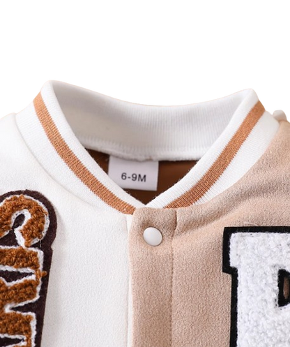 The Bryer - Baby Boy Suede Long Sleeve Romper 3D Letter Embroidered Autumn Winter One Piece Outfit