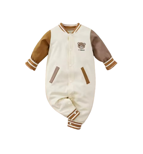 The Ryland - Unisex Baby Teddy Bear Embroidered Baseball Romper Long Sleeve Spring Autumn One Piece Outfit