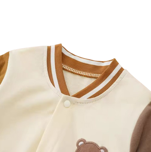 The Ryland - Unisex Baby Teddy Bear Embroidered Baseball Romper Long Sleeve Spring Autumn One Piece Outfit