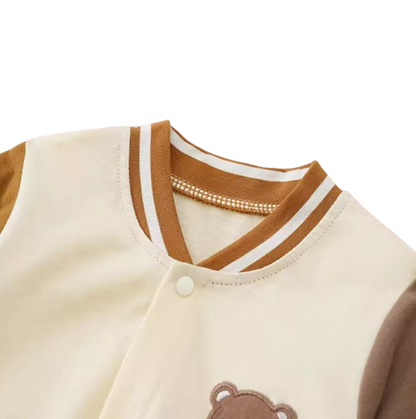 The Ryland - Unisex Baby Teddy Bear Embroidered Baseball Romper Long Sleeve Spring Autumn One Piece Outfit