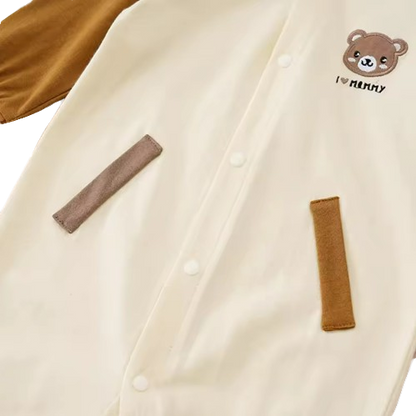 The Ryland - Unisex Baby Teddy Bear Embroidered Baseball Romper Long Sleeve Spring Autumn One Piece Outfit