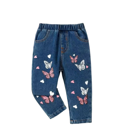The Skyler - Girls Butterfly Print Denim Jeans Casual Wear-Resistant Pants for Toddlers & Kids