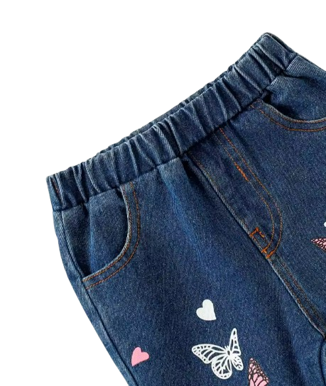 The Skyler - Girls Butterfly Print Denim Jeans Casual Wear-Resistant Pants for Toddlers & Kids