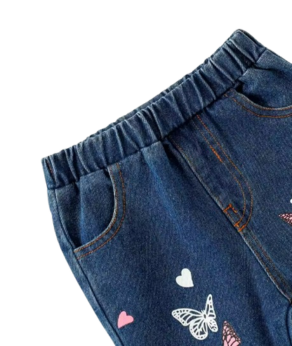 The Skyler - Girls Butterfly Print Denim Jeans Casual Wear-Resistant Pants for Toddlers & Kids