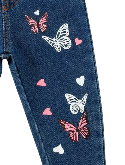 The Skyler - Girls Butterfly Print Denim Jeans Casual Wear-Resistant Pants for Toddlers & Kids