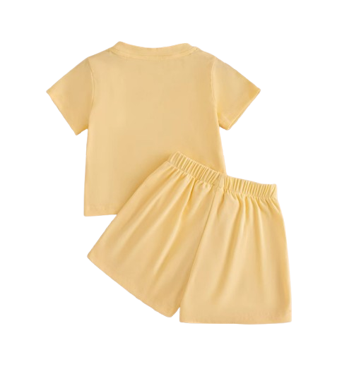 The Yaretzi - Baby Girl Bow Top & Shorts Set Summer Short Sleeve Solid Color 2PCS Beach Outfit