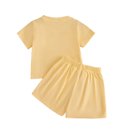 The Yaretzi - Baby Girl Bow Top & Shorts Set Summer Short Sleeve Solid Color 2PCS Beach Outfit