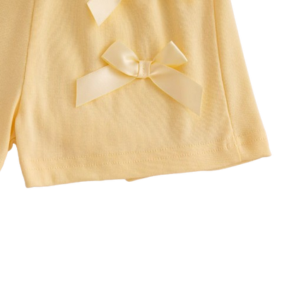 The Yaretzi - Baby Girl Bow Top & Shorts Set Summer Short Sleeve Solid Color 2PCS Beach Outfit