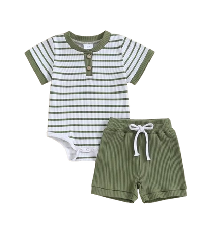 The Morrie - Unisex Baby 2PCS Ribbed Striped Short Sleeve Romper & Shorts Summer Set
