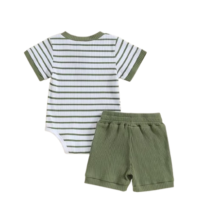 The Morrie - Unisex Baby 2PCS Ribbed Striped Short Sleeve Romper & Shorts Summer Set