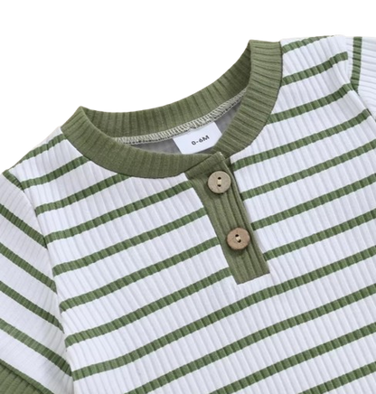 The Morrie - Unisex Baby 2PCS Ribbed Striped Short Sleeve Romper & Shorts Summer Set