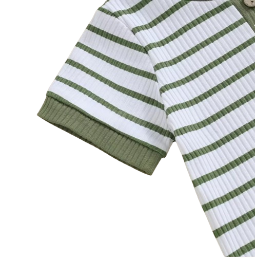 The Morrie - Unisex Baby 2PCS Ribbed Striped Short Sleeve Romper & Shorts Summer Set