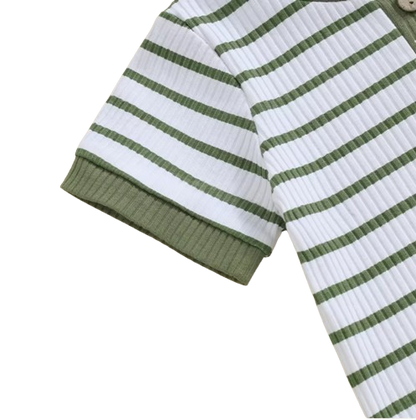 The Morrie - Unisex Baby 2PCS Ribbed Striped Short Sleeve Romper & Shorts Summer Set