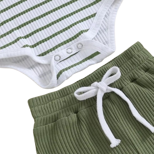 The Morrie - Unisex Baby 2PCS Ribbed Striped Short Sleeve Romper & Shorts Summer Set
