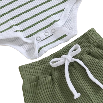 The Morrie - Unisex Baby 2PCS Ribbed Striped Short Sleeve Romper & Shorts Summer Set
