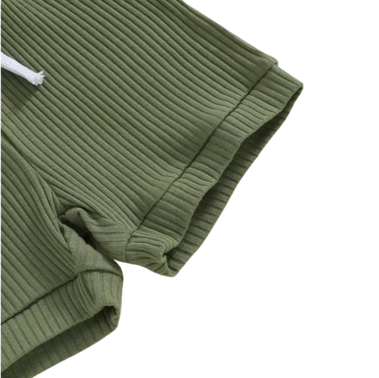 The Morrie - Unisex Baby 2PCS Ribbed Striped Short Sleeve Romper & Shorts Summer Set