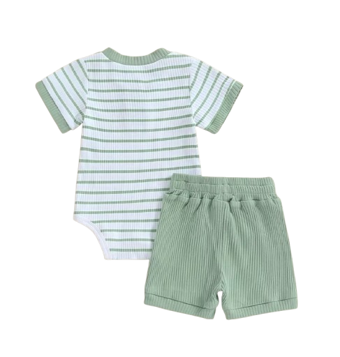 The Morrie - Unisex Baby 2PCS Ribbed Striped Short Sleeve Romper & Shorts Summer Set