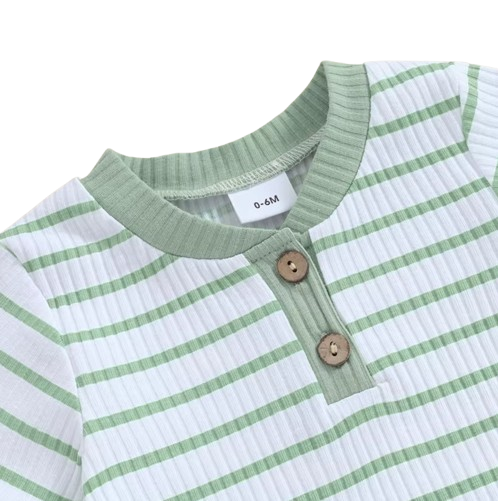 The Morrie - Unisex Baby 2PCS Ribbed Striped Short Sleeve Romper & Shorts Summer Set