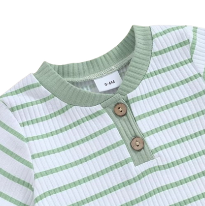 The Morrie - Unisex Baby 2PCS Ribbed Striped Short Sleeve Romper & Shorts Summer Set