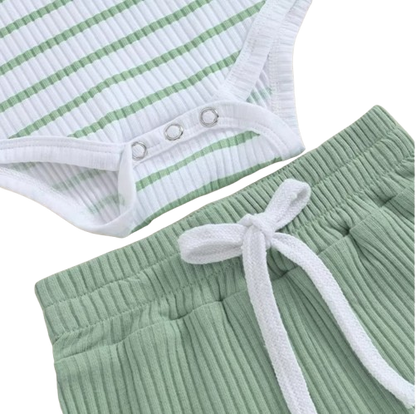 The Morrie - Unisex Baby 2PCS Ribbed Striped Short Sleeve Romper & Shorts Summer Set