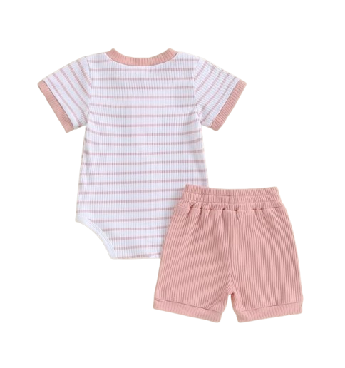 The Morrie - Unisex Baby 2PCS Ribbed Striped Short Sleeve Romper & Shorts Summer Set