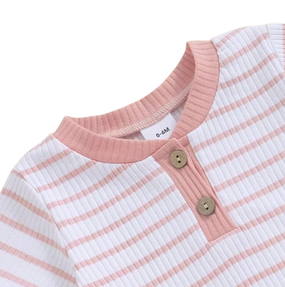 The Morrie - Unisex Baby 2PCS Ribbed Striped Short Sleeve Romper & Shorts Summer Set