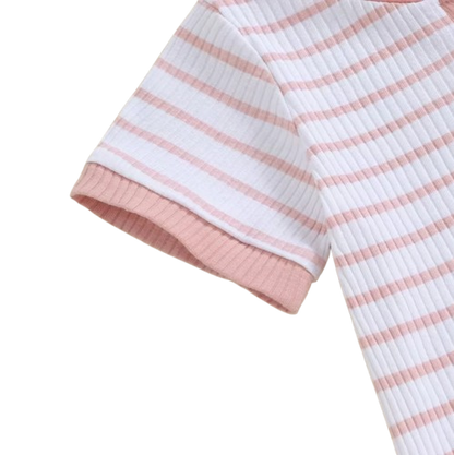 The Morrie - Unisex Baby 2PCS Ribbed Striped Short Sleeve Romper & Shorts Summer Set