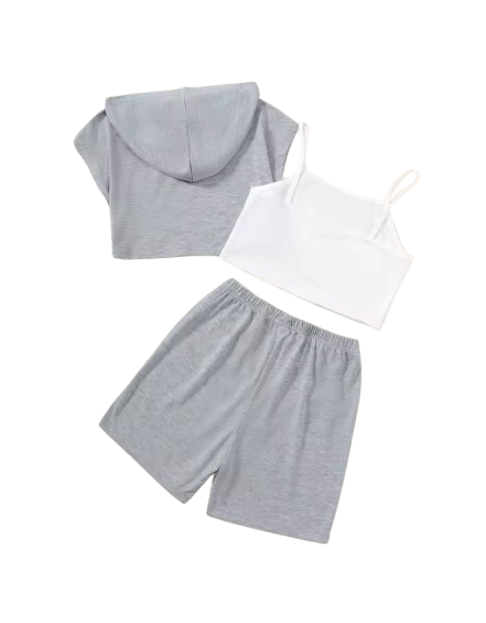 The Aliza - Girls Summer 3PCS Hoodie, Tank Top & Shorts Comfortable Clothing Set