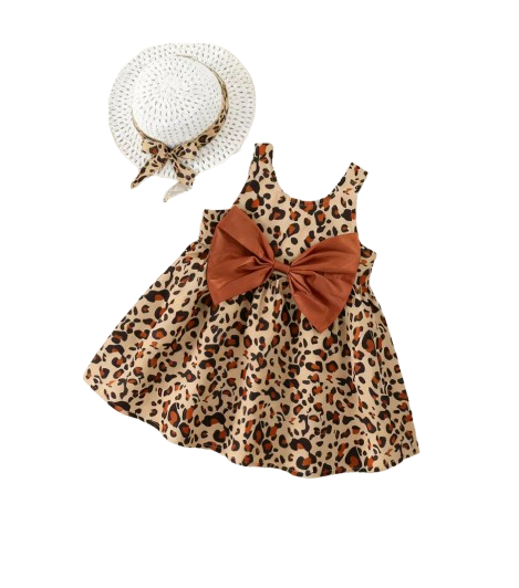 The Whitley - Baby Girl Leopard Print Suspender Dress & Hat Summer Cotton Outfit