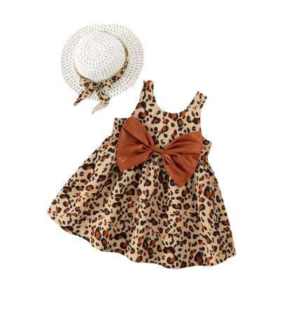 The Whitley - Baby Girl Leopard Print Suspender Dress & Hat Summer Cotton Outfit
