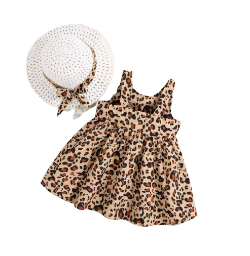 The Whitley - Baby Girl Leopard Print Suspender Dress & Hat Summer Cotton Outfit