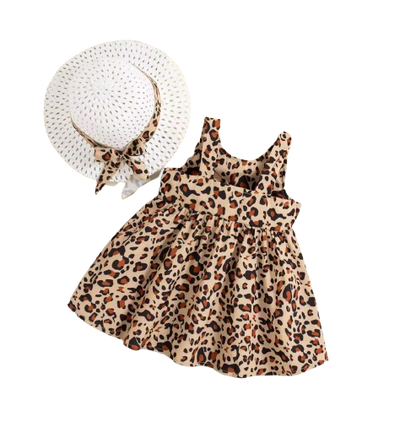 The Whitley - Baby Girl Leopard Print Suspender Dress & Hat Summer Cotton Outfit
