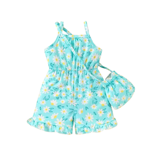 The Jenna - Baby Girl Floral Print Suspender Jumpsuit with Matching Bag Summer Outfit