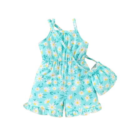 The Jenna - Baby Girl Floral Print Suspender Jumpsuit with Matching Bag Summer Outfit